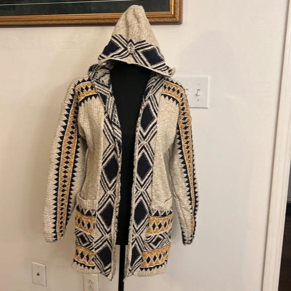 Lucky Brand BoHo Southwestern Aztec Textured, Open Front Cardigan-Pockets, Sz S. - Picture 3 of 13